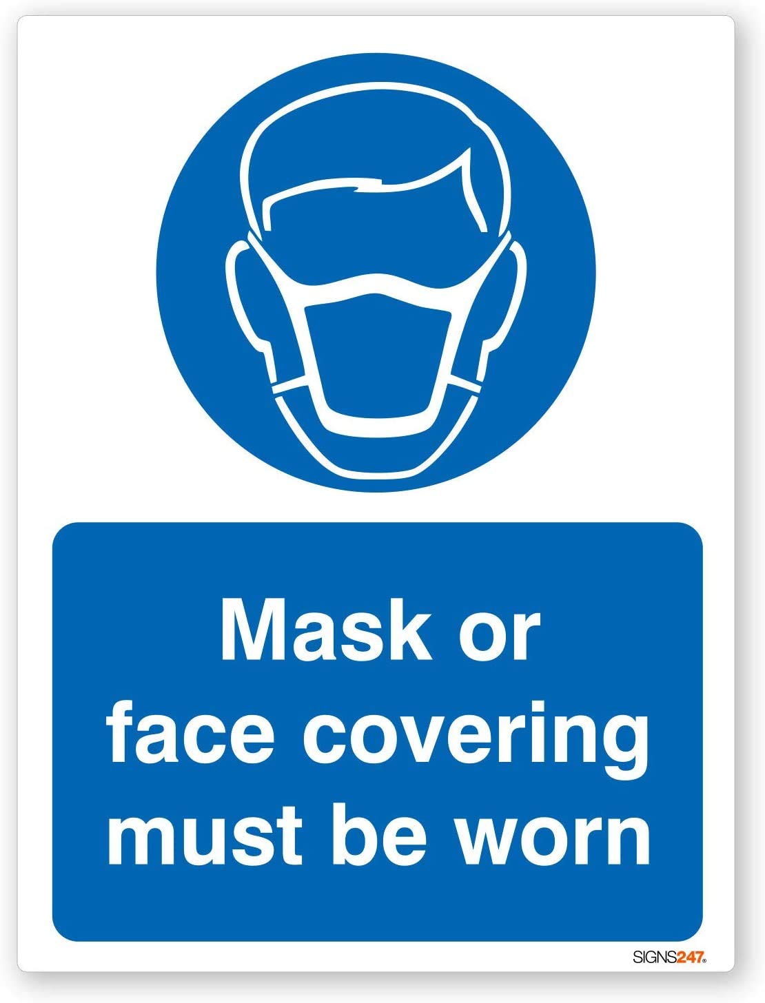 Mask or Face Covering must be worn - Self adhesive vinyl sticker 150mm x 200mm - Pack of 2