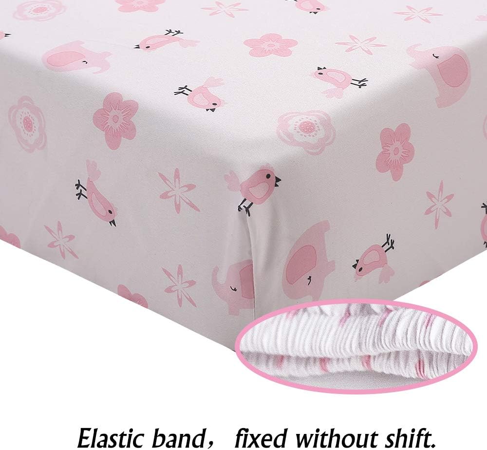Pink Elephant Baby Crib Bedding Set 3 Pieces Baby Nursery Bedding Sets for Girls with Baby Comforter,Crib Fitted Sheet, Crib Skirt: Kitchen & Dining