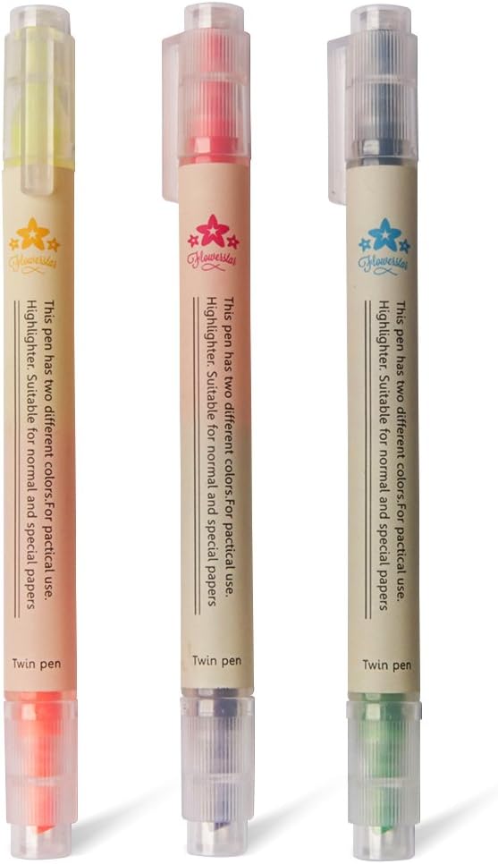 CHoSCH Dual Tips Chisel Highlighter, 3 Highlighters For 6 Colors, 6 Assorted Color,