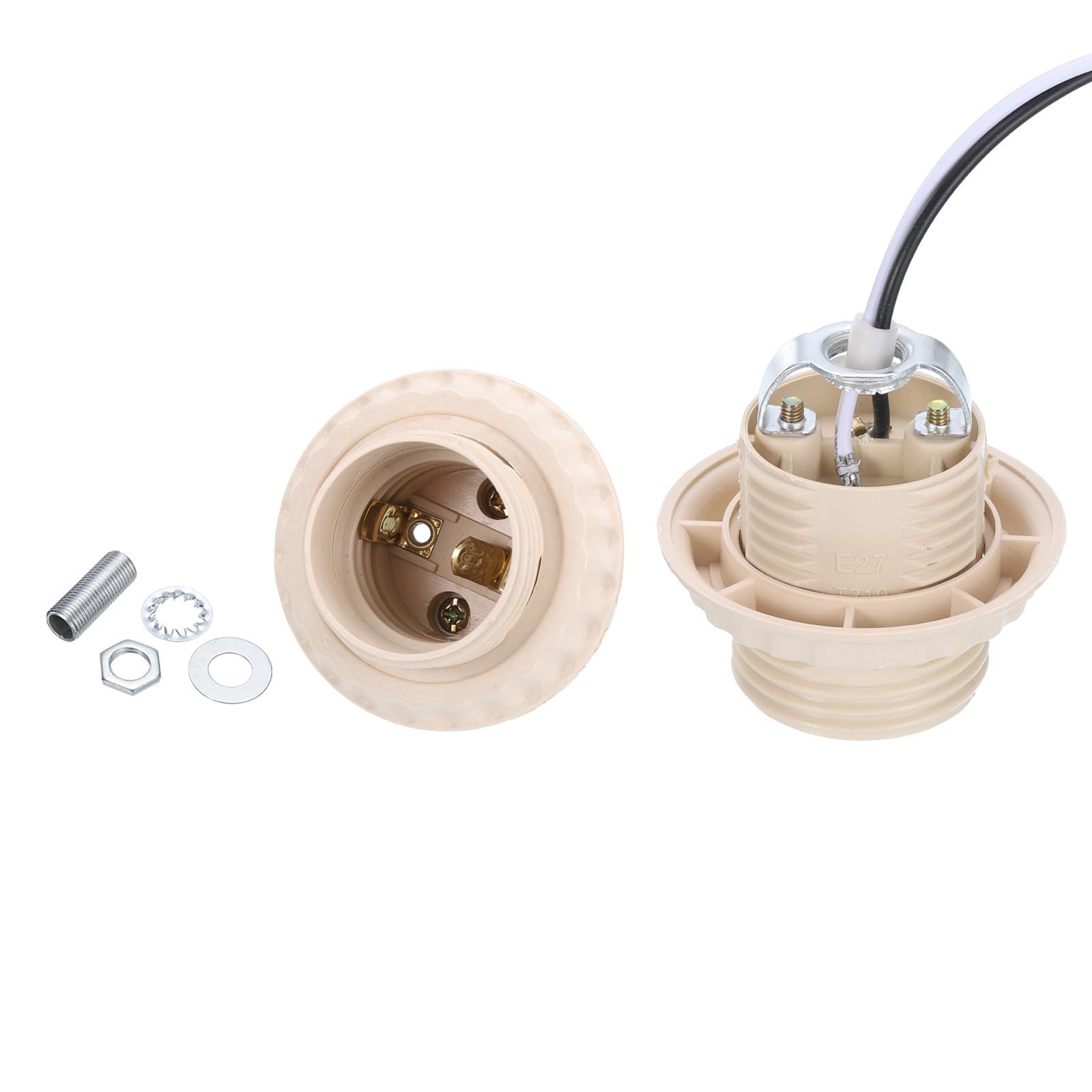 PATIKIL E27/E26 Light Bulb Socket, 2 Set Lamp Base Full-Thread Holder with 50 CM/19.5 Inches Wire Lead for Incandescent LED Light Bulbs Replacement,Yellow