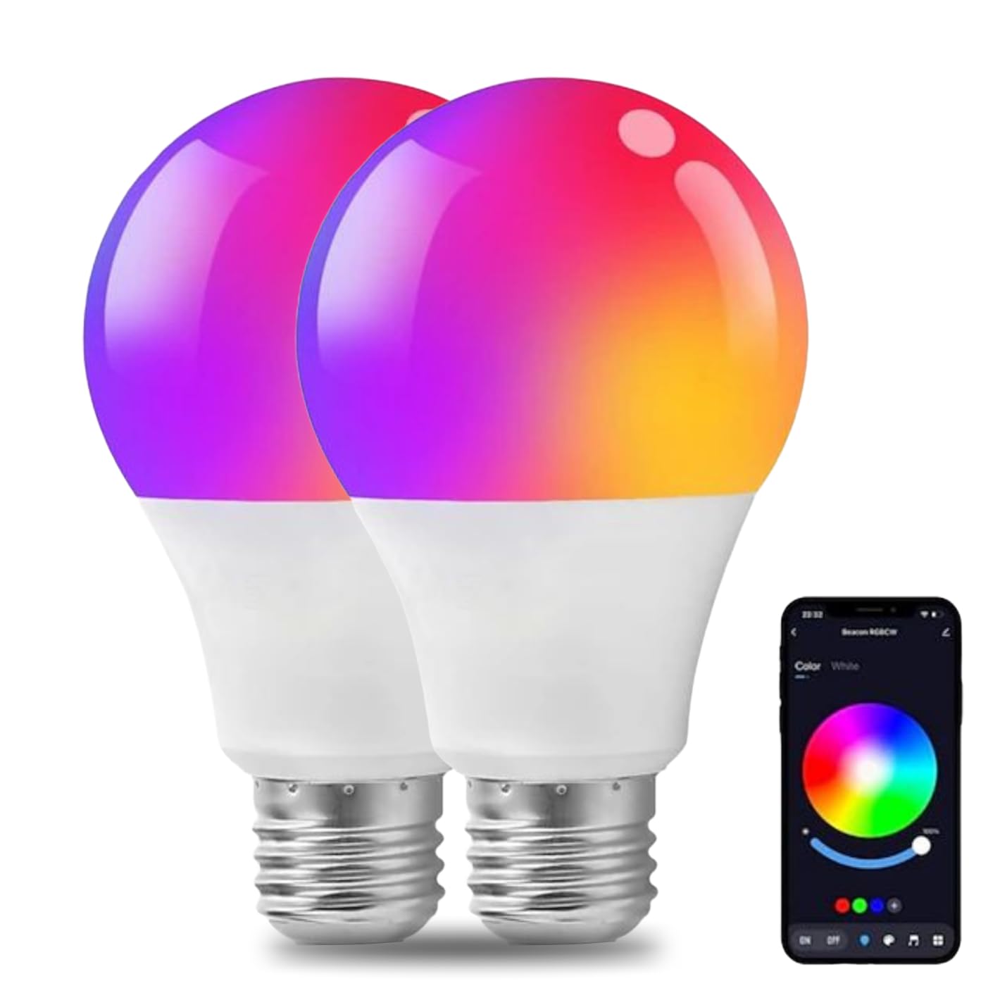 DOMIRA Smart WiFi LED Bulb RGB + Adjustable White, 10W, 780LM, Works with Alexa & Google, App-Controlled, E27 Energy Efficient, 16M Colors, Voice Control, Long Lifespan (2)