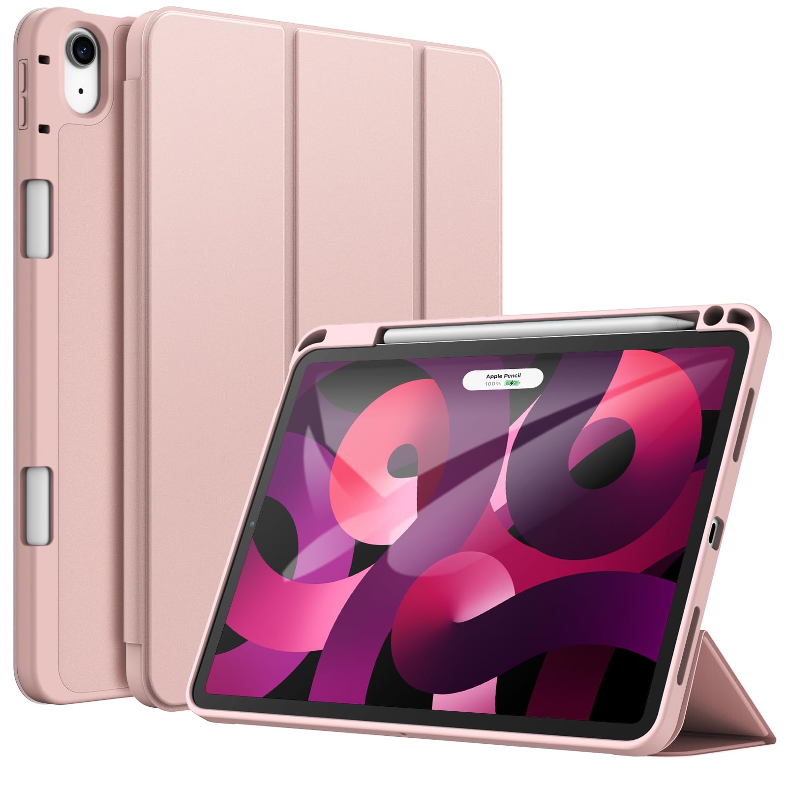 JETech Case for iPad Air 11-Inch M4/M3/M2 (2026/2025/2024), iPad Air 5/4 (2022/2020 5th/4th Generation 10.9-Inch) with Pencil Holder, Slim Tablet Cover with Soft TPU Back (Rose Gold)