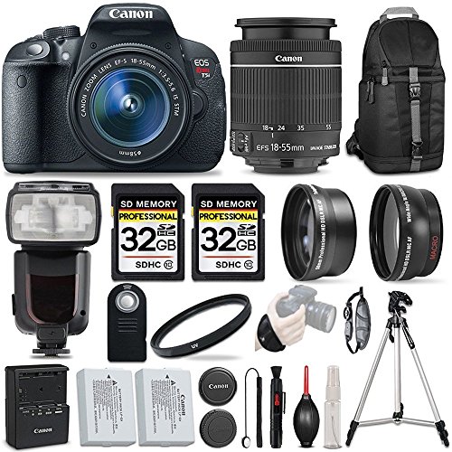 Canon EOS Rebel T5i DSLR Camera Full HD 1080p + Canon18-55mm IS STM Lens + .43x Wide Angle Lens + 2.2X Telephoto Lens + UV Filter + 64GB Storage + Flash + Backup Battery - International Version Canon EOS Rebel T5i DSLR Camera Full HD 1080p + Canon18-55mm IS STM Lens + .43x Wide Angle Lens + 2.2X Telephoto Lens + UV Filter + 64GB Storage + Flash + Backup Battery - Internatio   nal Version