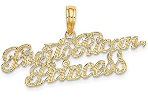 SONIA JEWELS Solid 14k Yellow Gold Puerto Rican Princess Charm Pendant - 10mm x 32mm