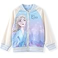 Disney Frozen Elsa Princess Moana Ariel Rapunzel Toddler Girl Varsity Bomber Jacket Lightweight Zip-up Sweatshirt 2-6T