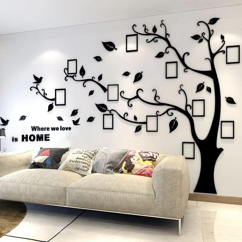Purekay Large 3D Tree Sticker Wall Stickers, DIY Photo Frames Wall Stickers for Bedroom Living Room Office Sofa TV Kitchen Wall Decoration (Black Right,XL)
