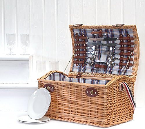 Stretford 4 Person Picnic Basket Set Hamper with Shoulder Strap - Gifts ideas for Valentines, Birthday, Wedding, Anniversary, Corporate, Business