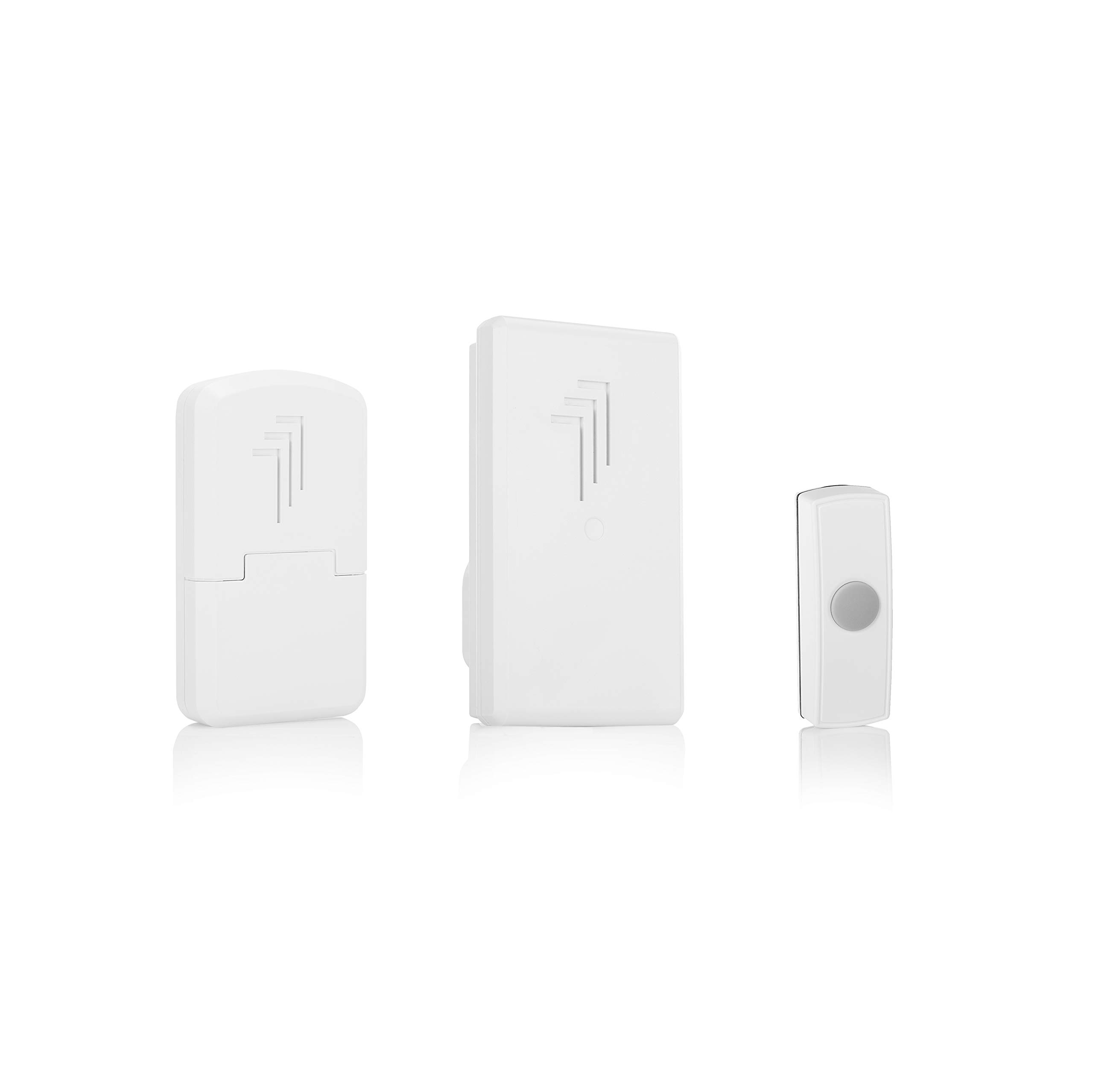 Byron DB312 Wireless Doorbell Twin Pack, Battery Powered, Plug In & Bell Push, 30 m Range, Classic Ding Dong Sound, white