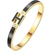 fekang H Bangle Bracelet for Women - 18K Gold Plated Stainless Steel Enamel Bracelet - Fashion H Letter Jewelry - Elegant Gift for Women