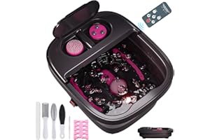 Aqvesane Collapsible Foot Bath, Foot Spa Bath Massager with Heat, Bubble, Remote Control, Temperature Control, 3 Pedicure Attachments, Feet Soaking Tub for Stress Relief