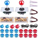 Gamelec 2-Player Arcade Buttons and Joystick DIY Controller Kit for Windows and Raspberry Pi,x 5 Pin Joysticks,Red and Blue Each with 10 Buttons