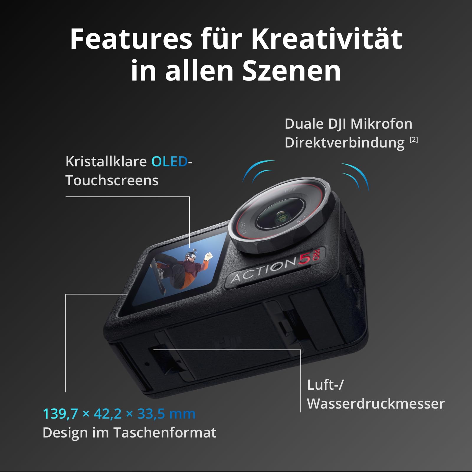 DJI Osmo Action 5 Pro Essential Combo, Action Cam 4K mit 1/1,3" Sensor, 4K/120fps Videokamera, Motivverfolgung, Stabilisierung, Kamera Dual OLED Touchscreens, Unterwasserkamera Ideal für Sport, Vlog 7