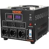 VEVOR 5000W Voltage Converter Transformer Step Up/Down 220V-110V 110V-220V | Heavy Duty Power Converter with 2 LCD Screens, US Outlet EU Outlet, 5V USB Port, US Power Cord, CE &amp; FCC Certified