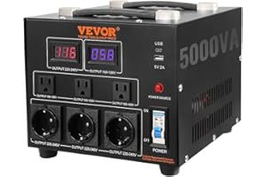 VEVOR Voltage Converter Transformer, 5000W, Heavy Duty Step Up/Down Transformer, Convert from 110 Volt to 220 Volt and from 220 Volt to 110 Volt, with US Outlet EU Outlet 5V USB Port, CE Certified