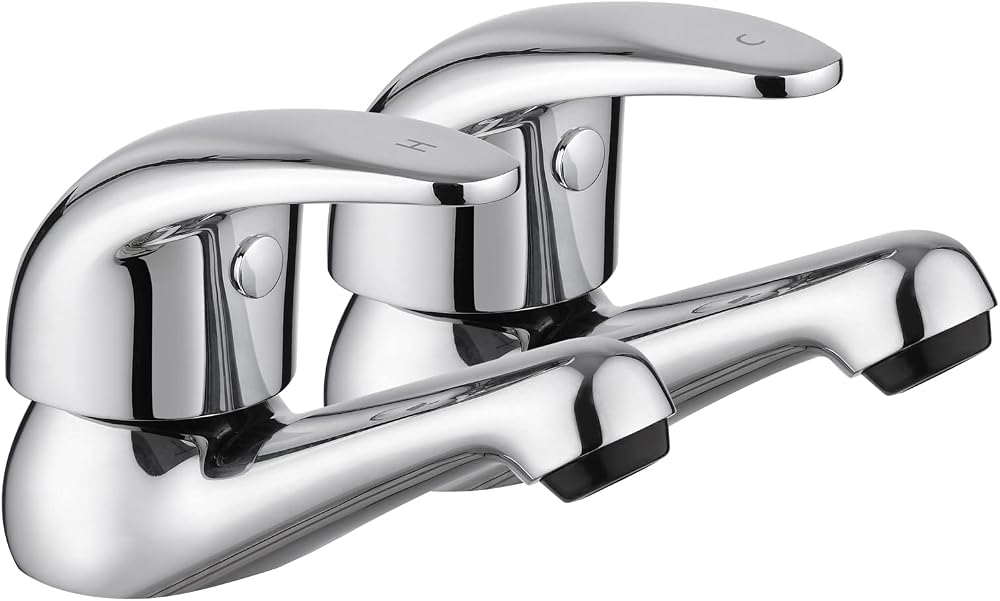 JASSFERRY Chrome Basin Taps Pair Hot Cold 1/2" Faucets with Lever Handles