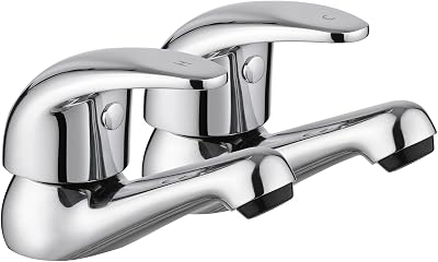 JASSFERRY Chrome Basin Taps Pair Hot Cold 1/2" Faucets with Lever Handles