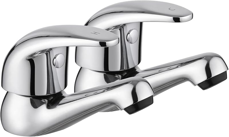 JASSFERRY Chrome Basin Taps Pair Hot Cold 1/2" Faucets with Lever Handles