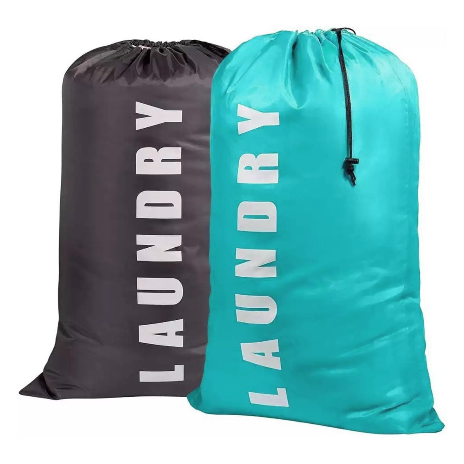 WIGUROE Laundry Bag with Drawstring, 2 Pack Medium Travel Laundry Washing Bags, Reusable Dirty Clothes Bags Blanket Quilt Bag Fabric Storage Bag for Home College Dorm Hotel Bathroom (Grey & Blue)