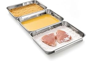 FANGSUN Breading Trays Set of 3, Interlocking Large Stainless Steel Tray for Chicken, Fish, or Meat, Deep Dredging Trays for 