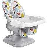 Fisher-Price Baby to Toddler High Chair SpaceSaver Portable Dining Seat & Booster with Washable Deep Tray & Liner, Windmill