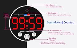 Large LED Digital Timer, Magnetic Countdown Loud