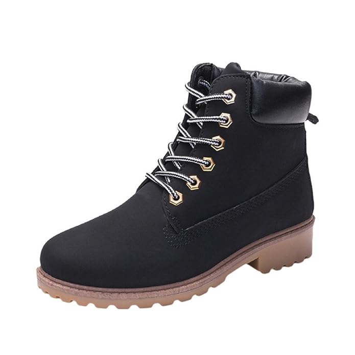 YWLINK Damen Einfach Klassisch Stiefeletten StraßE Freizeit Basis Ankle Boots SchnüRsenkel Westernabsatz Flache Schuhe