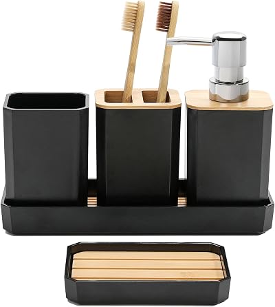 FEILANDUO 5 Pcs Bathroom Accessory Set Black Boho Modern Decor Dispenser
