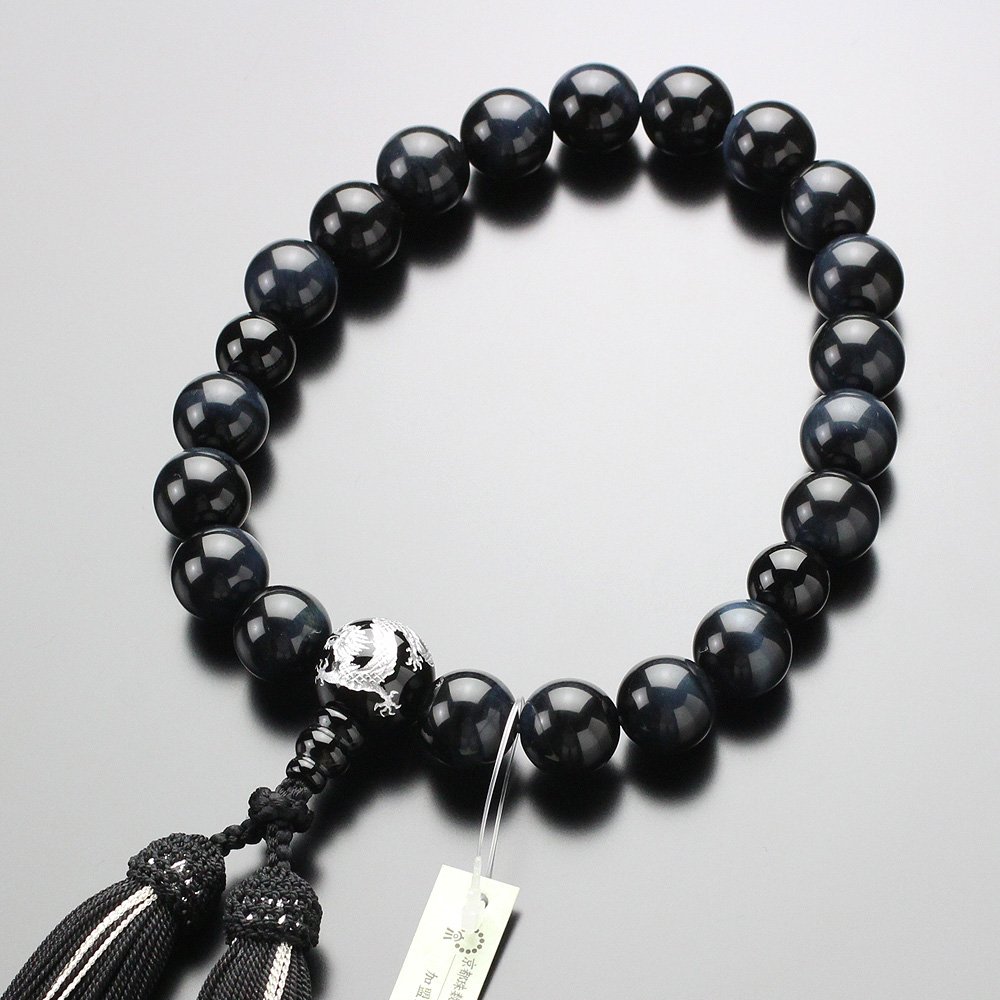 数珠 竜彫り 念珠ドットコム 男性用 龍彫り 正絹2色房 B01maw1ktr 昇竜 青虎目石 虎眼石 黒オニキス 玉 京念珠 数珠 保存版