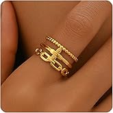 RATVIU Adjustable Rings for Women 18K Gold Plated Open Rings Dainty Evil Eye Flower Chevron Stars Sun Moon Stackable Gold Ring Jewelry Gift