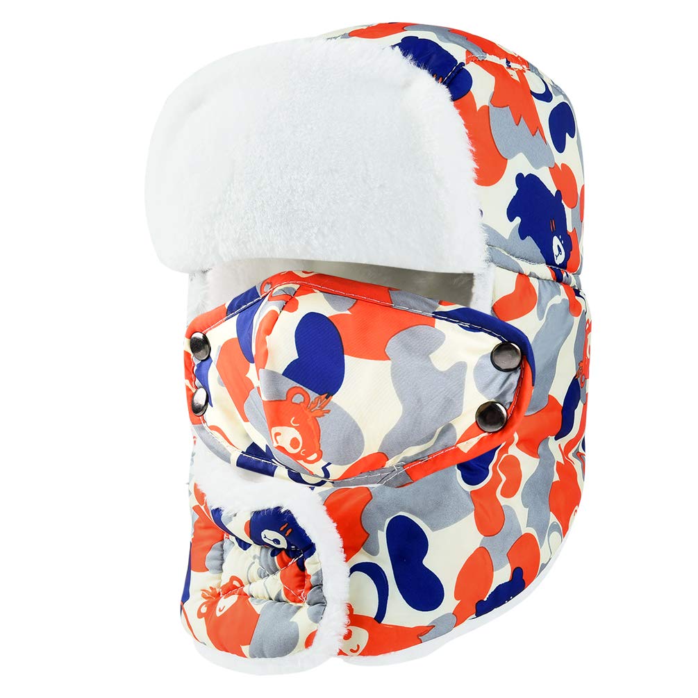 VBG VBIGER Kids Winter Trapper Hat Boys Girls Warm Windproof Hat Children Russian Trooper Hat with Removable Mask (Camo Orange)