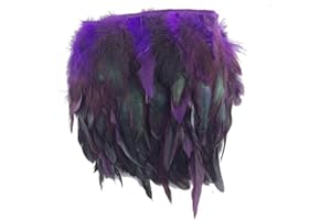 KOLIGHT Pack of 2 Yards Natural Rooster Hackle Feather Trim Fringe 5-7" in Width DIY Decoration (Purple)