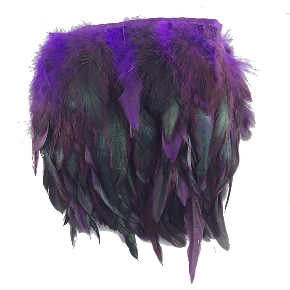 KOLIGHT Pack of 2m Natural Rooster Hackle Feather Trim Fringe 12-17cm in Width DIY Decoration (Purple)