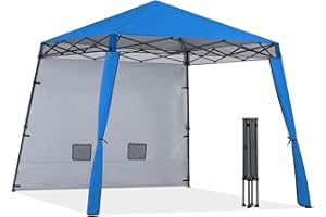 COOSHADE Compact Lightweight Backpack Canopy Sun Protection 10x10 Pop up Shelter Slant Leg Beach Tent with 1 Sidewall, 4 Extra Sandbags (Grey)