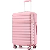 Kono Medium Checked Luggage 24 Inch Expandable With Spinner Wheels, TSA Lock, ABS+PC Lightweight Travel Suitcase Larger And Lighter Capacity, Pink