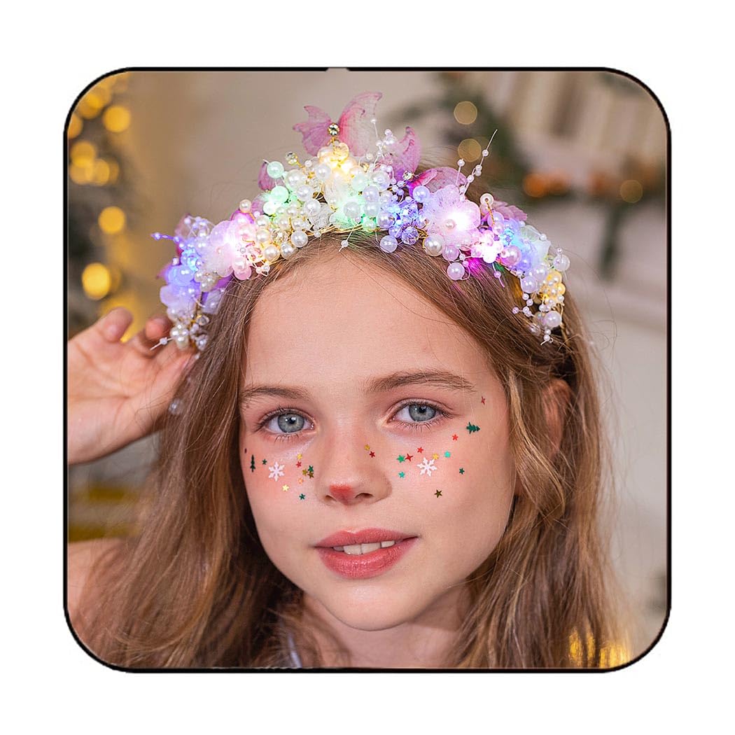Photo 1 of **ISSUE WITH LED** Yean  Butterfly Fairy Headband Pearl Princess Tiara LED Crystal Festival Hair Accessories for Women and Girls