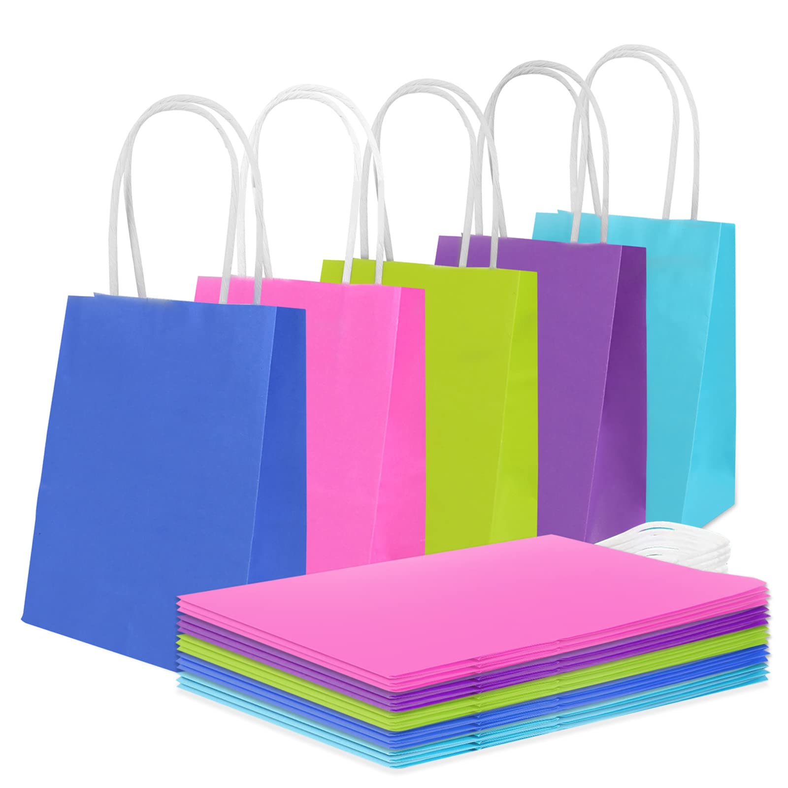 Weifeng 50pcs Small Gift Bags with Handles, 11.5*6*15cm Paper Party Bags Small for Presents, Party Bags Multipack for Kids Party, Paper Bags for Sweet,Snack,Birthday and Wedding（4.52*2.36*5.90 Inch）