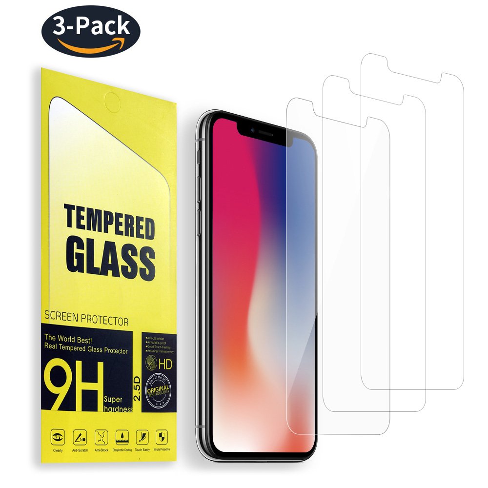 iPhone X Screen Protector, 3 Pack KEEKOON Tempered Glass Protector HD Clear 9H Hardness Full Coverage Film for Apple iPhone X/10