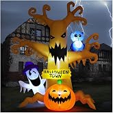 GOOSH 8 FT Halloween Inflatables Dead Tree Outdoor Decorations with Owl Ghosts and Pumpkins, Blow Up Yard Decorations with Built-in LED Lights for Outdoor Party Garden Lawn Decor