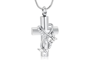 Imrsanl Butterfly Cross Urn Necklace for Ashes Men Women Cremation Jewelry Ashes Pendant for Human Memorial Ash Jewelry