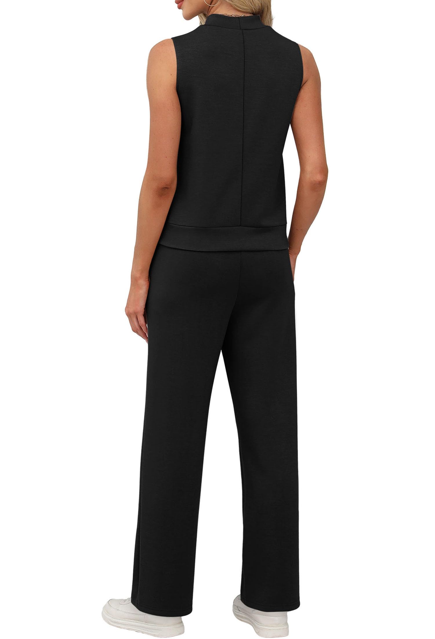 XIEERDUO Two Piece Sets for Women Summer Outfits Travel Mock Neck Lounge Sets Wide Leg Pants Beach Vacation Clothes