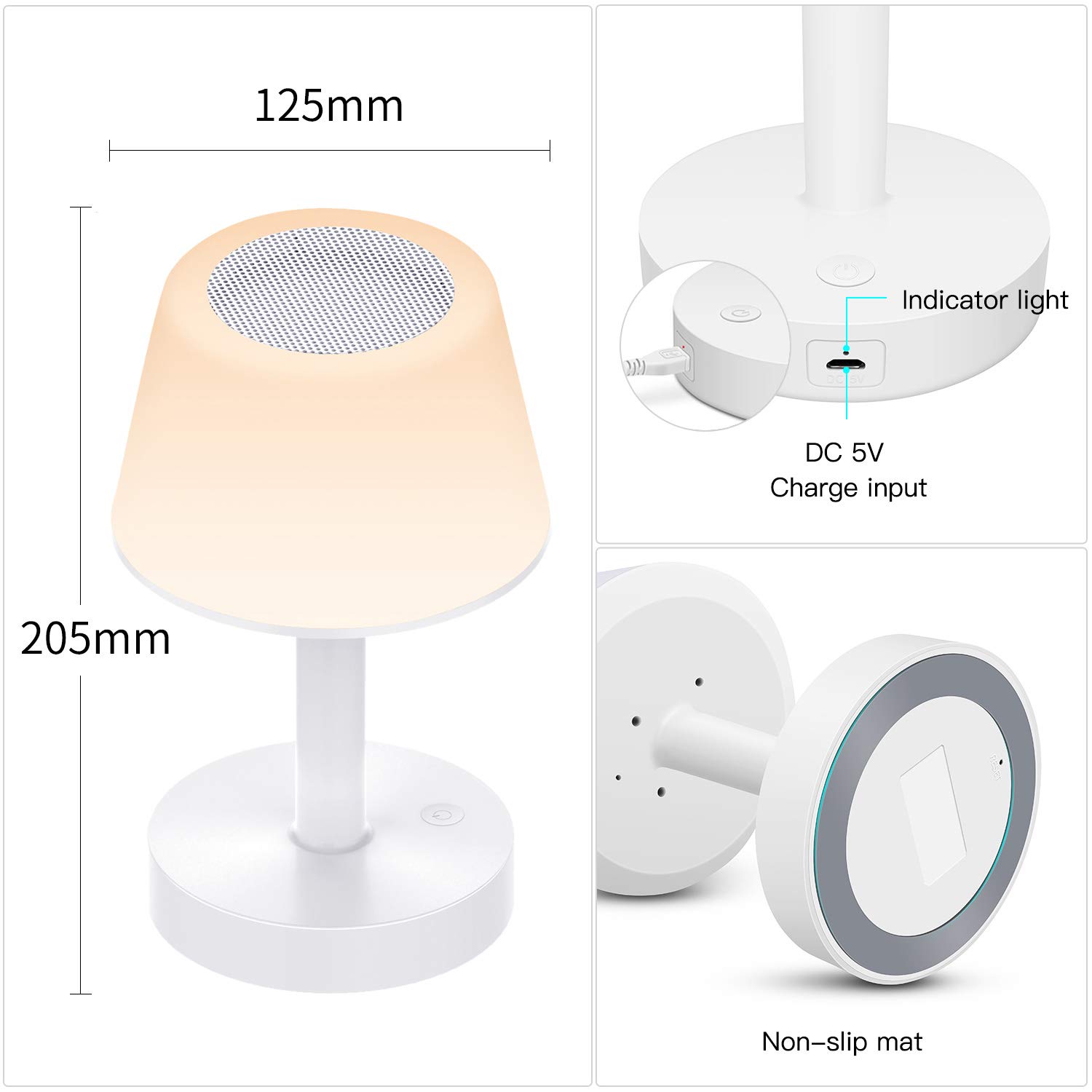 Night Light Bluetooth Speakers, Ranipobo Wireless Stereo Speaker LED Desk Lamp, Touch Control 3 Level Brightness Dimmable Warm Light Bedside Table Lamp 5 Colors Themes for Kids, Party, Bedroom