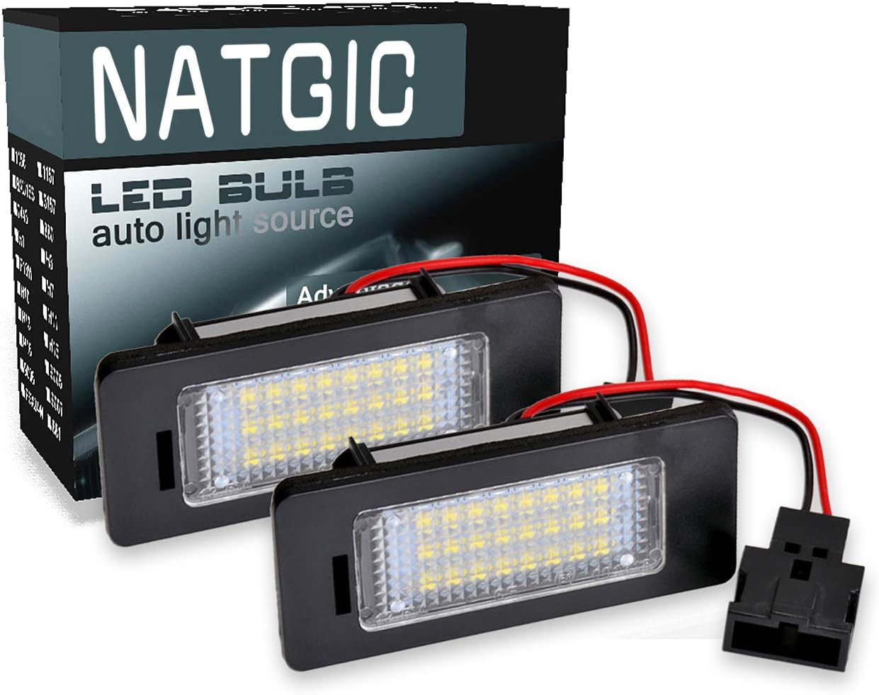 NATGIC LEDs 3528 24 SMD Bulb License Number Plate Light Lamps CanBus error free For A4 S4 A5 S5 Q5 TT TT-RS V-W PASSAT 5D R36 (Pack of 2)