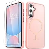 YENAPOON for Samsung Galaxy S25 Case, Matte Magnetic Phone Case with 1 Screen Protector, Support for Magsafe, Translucent Frosted Shockproof Protective Cover for Samsung Galaxy S25, Pink