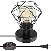 Industrial Mini Table Lamp, Dimmable Black Metal Cage Desk Lamp for Small Spaces, 4.7 in Base Fits E26/E27 Bulbs, DIY Shade, Plug-in & Hardwired Wall Light for Bedroom