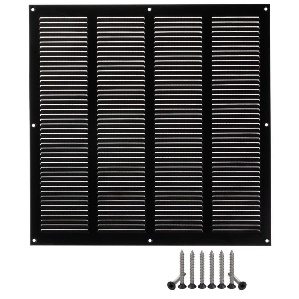 LIRAST 400x400mm Vent Cover Black - 16x16 inch Wall Vent Cover with Insect Mesh - Ceiling Soffit Vents - External Vent Cover - Metal Ventilation Grilles - Air Vent Covers for Walls