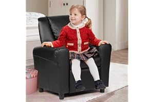 ARLIME Kids Recliner chair, toddler Armchair Upholstered Couch with Cup Holder, Backrest, baby Leather sofa with Headrest and Footrest, Child Furniture for Ages 2-7 (Black)