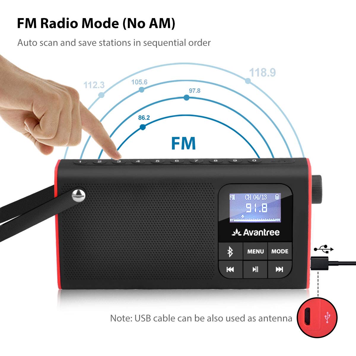 Avantree 3-in-1 Portable FM Radio with Bluetooth Speaker and SD Card