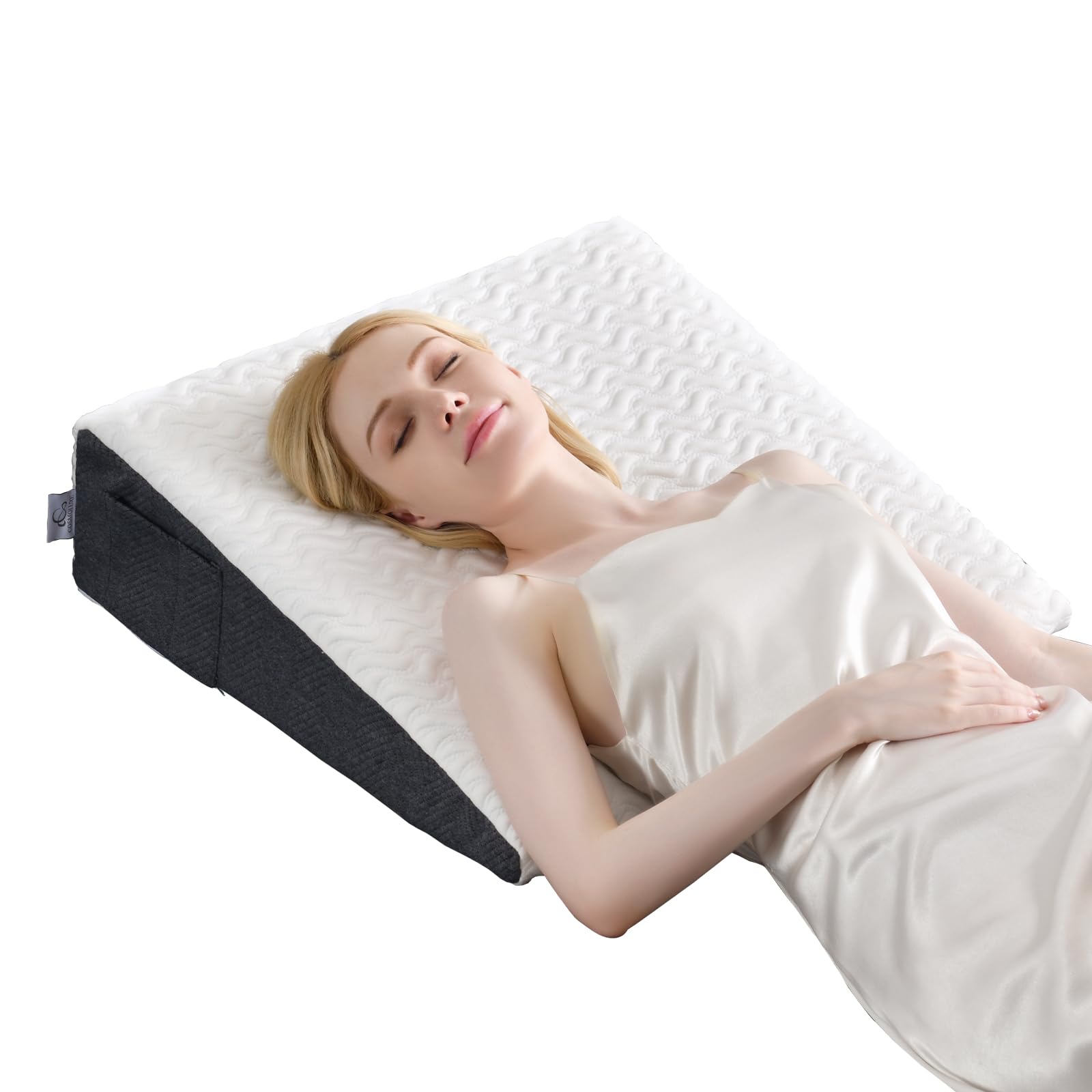Photo 1 of Cosmoluxe 7.5" Bed Wedge Pillow with Cooling Memory Foam Top, Triangle Pillow for Acid Reflux, Heartburn, Snoring, and GERD Relief, Headboard Wedge to Reduce Neck and Back Pain