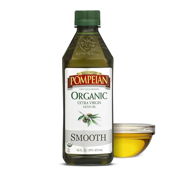 POMPEIAN USDA ORGANIC SMOOTH EXTRA VIRGIN OLIVE OIL, CONTAINS POLYPHENOLS, FIRST COLD PRESSED, 16 FL OZ, 473 ML