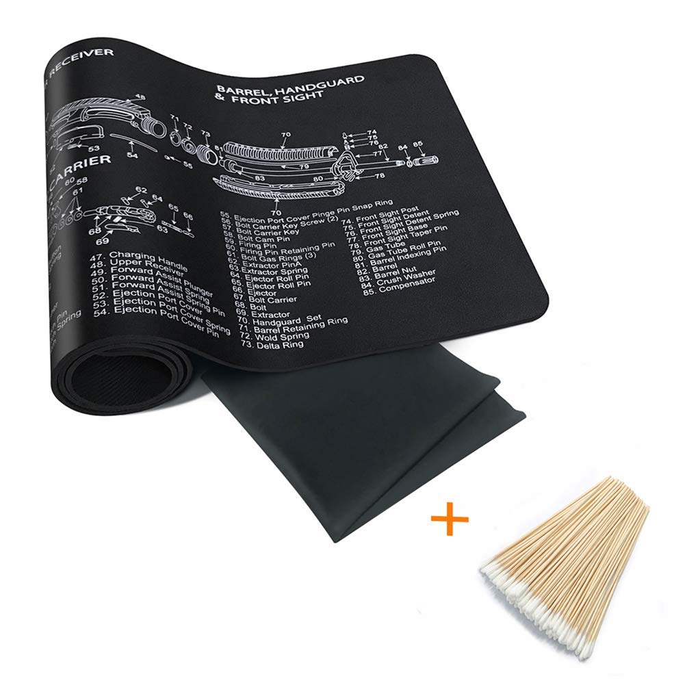 YFEEX Gun Cleaning Mat Pad (36.2\'\' X 12.2\'\')-Ar 15 Gun Cleaning Mat with Cotton Swabs & Cleaning Cloth | 3.5 mm | Long, Black Gun Cleaning Pad for Most Rifles